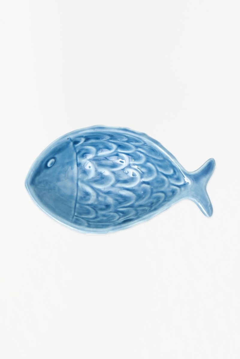 D7284 - Fish Shaped Serving Bowl, Ceramic, Blue, L: 5.9" - W: 1.1" - H: 1.5" (x2)